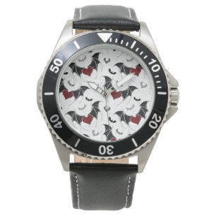 Halloween-Herz mit schwarzen Fledermausflügeln Armbanduhr