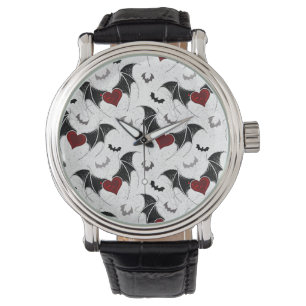 Halloween-Herz mit schwarzen Fledermausflügeln Armbanduhr