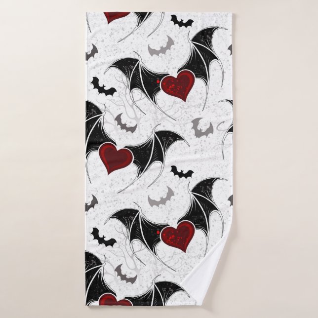 Halloween-Herz mit schwarzen Fledermausflügeln Badehandtuch (Badehandtuch)