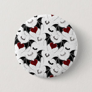 Halloween-Herz mit schwarzen Fledermausflügeln Button