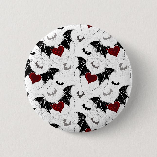 Halloween-Herz mit schwarzen Fledermausflügeln Button (Vorderseite)