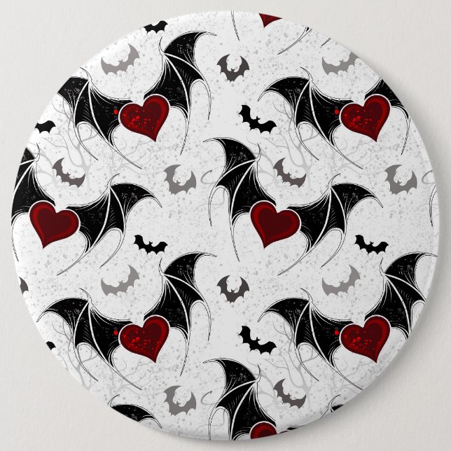 Halloween-Herz mit schwarzen Fledermausflügeln Button (Vorderseite)