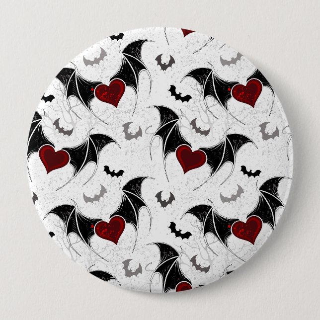 Halloween-Herz mit schwarzen Fledermausflügeln Button (Vorderseite)