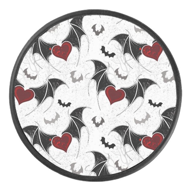 Halloween-Herz mit schwarzen Fledermausflügeln Eishockey Puck (Vorderseite)