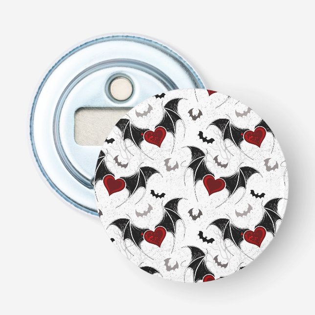 Halloween-Herz mit schwarzen Fledermausflügeln Flaschenöffner (Vorderseite)