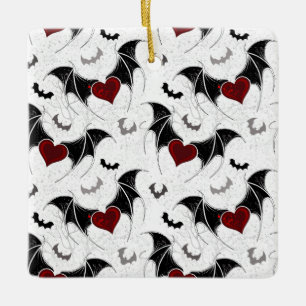 Halloween-Herz mit schwarzen Fledermausflügeln Keramikornament