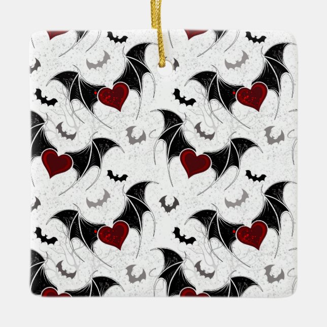 Halloween-Herz mit schwarzen Fledermausflügeln Keramikornament (Vorderseite)