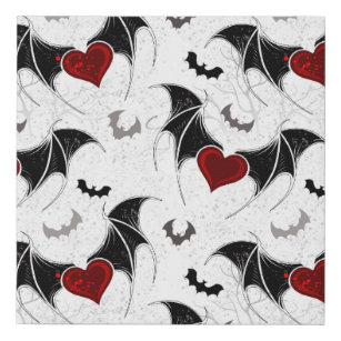 Halloween-Herz mit schwarzen Fledermausflügeln Künstlicher Leinwanddruck