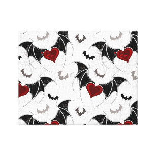 Halloween-Herz mit schwarzen Fledermausflügeln Leinwanddruck