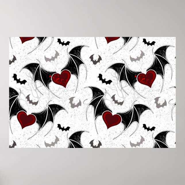 Halloween-Herz mit schwarzen Fledermausflügeln Poster (Vorne)