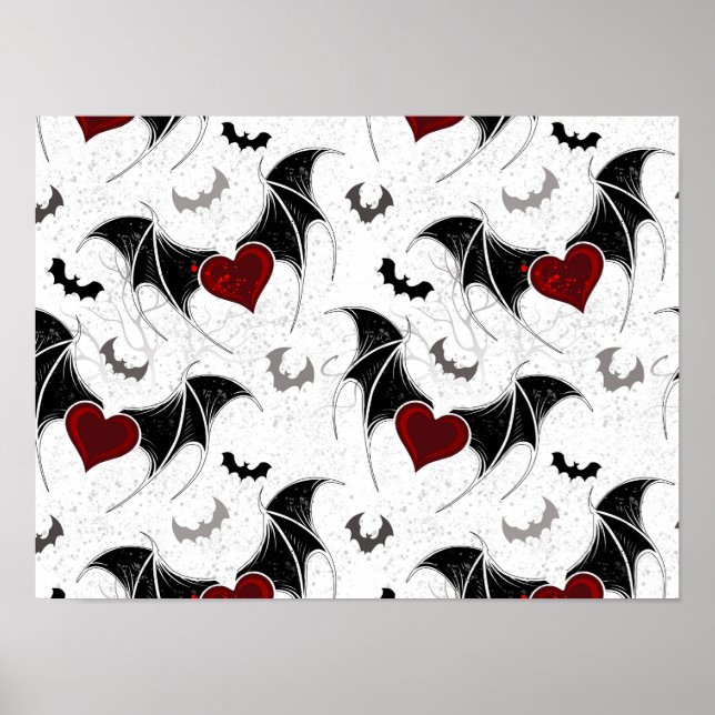 Halloween-Herz mit schwarzen Fledermausflügeln Poster (Vorne)