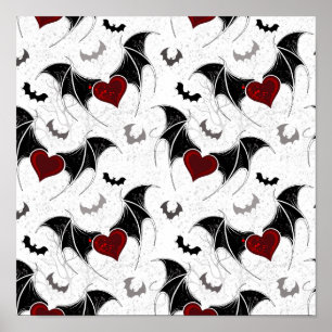 Halloween-Herz mit schwarzen Fledermausflügeln Poster