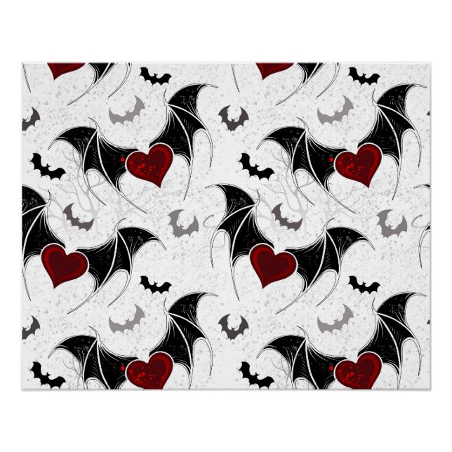Halloween-Herz mit schwarzen Fledermausflügeln Poster (Vorderseite)