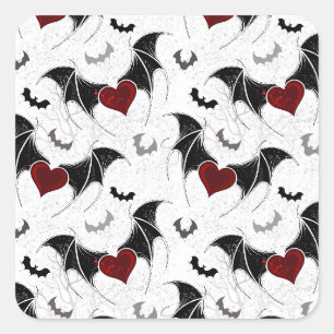 Halloween-Herz mit schwarzen Fledermausflügeln Quadratischer Aufkleber