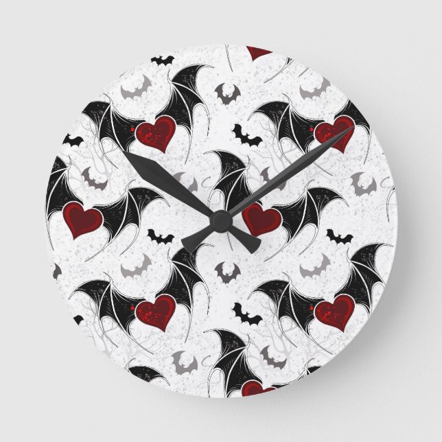 Halloween-Herz mit schwarzen Fledermausflügeln Runde Wanduhr (Vorderseite)