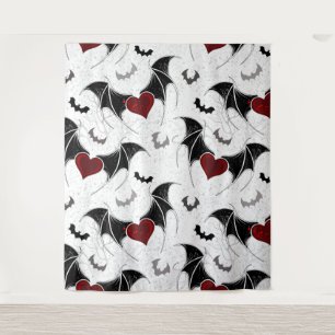 Halloween-Herz mit schwarzen Fledermausflügeln Wandteppich