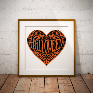 Halloween Herz, Orange Herz, Feiertag Fotodruck
