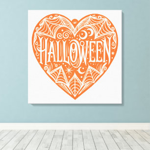 Halloween-Herz, Orange Herzform, Feiertag Leinwanddruck