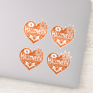 Halloween-Herz, Orange Herzform, Spinnennetz Aufkleber