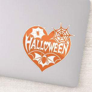 Halloween-Herz, orange Herzform, Spinnennetz Aufkleber