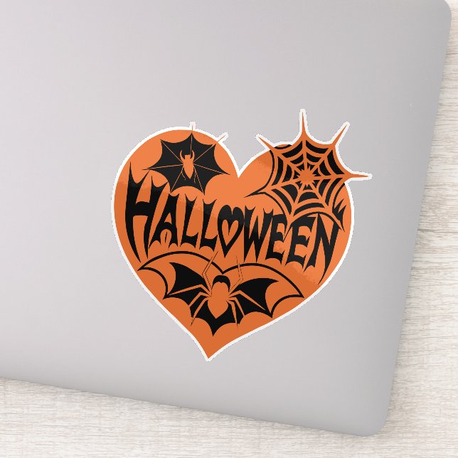 Halloween-Herz, orange Herzform, Spinnennetz Aufkleber (Detail)