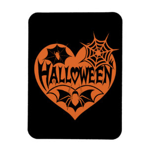 Halloween-Herz, orange Herzform, Spinnennetz Magnet