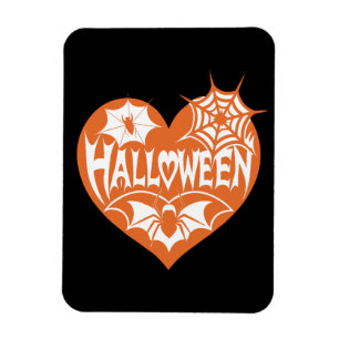 Halloween-Herz, orange Herzform, Spinnennetz Magnet