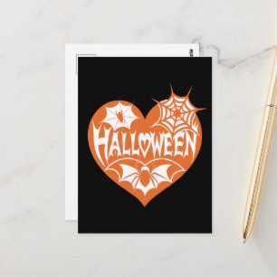 Halloween-Herz, orange Herzform, Spinnennetz Postkarte