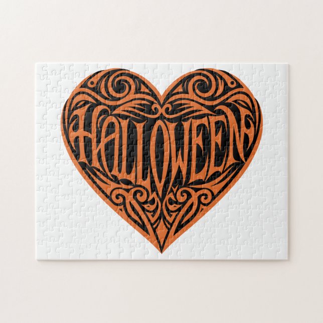 Halloween-Herz, Oranges Herz, Feiertag (Horizontal)