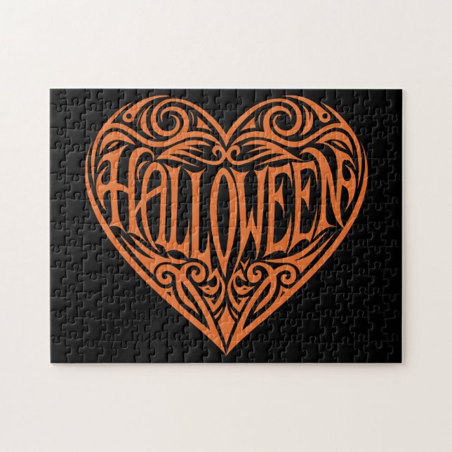 Halloween-Herz, Oranges Herz, Feiertag (Horizontal)
