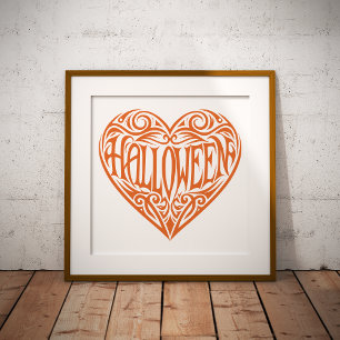 Halloween-Herz, Oranges Herz, Feiertag Fotodruck