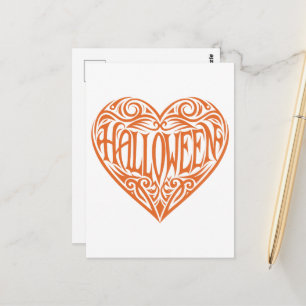 Halloween-Herz, Oranges Herz, Feiertag Postkarte