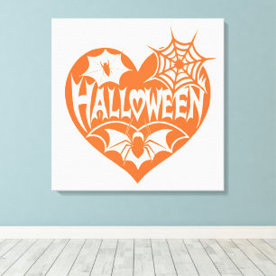 Halloween-Herz, oranges Herz in Spinnennetz-Optik Leinwanddruck