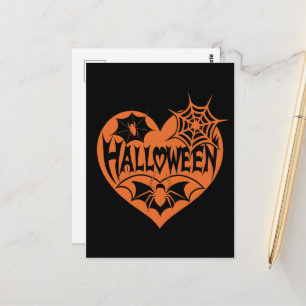 Halloween-Herz, oranges Herz in Spinnennetz-Optik Postkarte