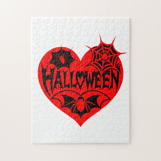 Halloween-Herz, rotes Herz, Spinnennetz (Vertikal)