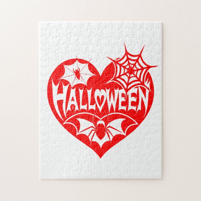 Halloween-Herz, rotes Herz, Spinnennetz (Vertikal)