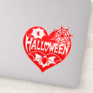 Halloween-Herz, rotes Herz, Spinnennetz Aufkleber