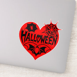 Halloween-Herz, rotes Herz, Spinnennetz Aufkleber
