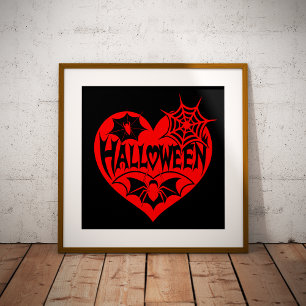 Halloween-Herz, rotes Herz, Spinnennetz Fotodruck