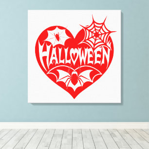 Halloween-Herz, rotes Herz, Spinnennetz Leinwanddruck