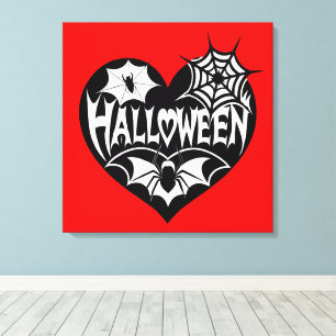 Halloween-Herz, schwarze Herzform, Spinnennetz Leinwanddruck