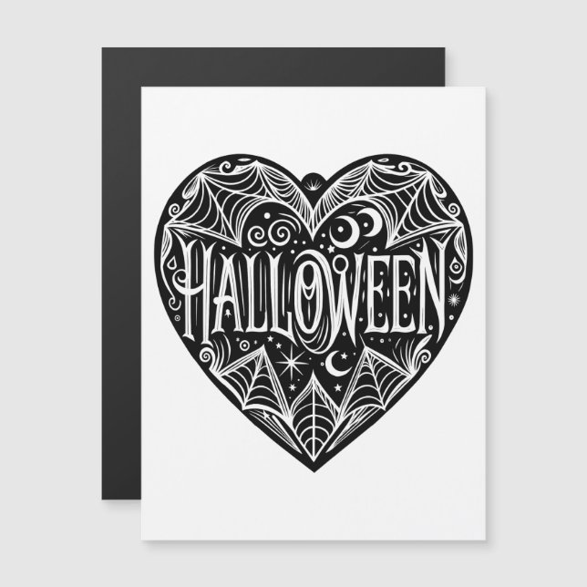 Halloween Herz, Schwarzes Herz Form, Urlaub Magneteinladung (Vorne/Hinten)