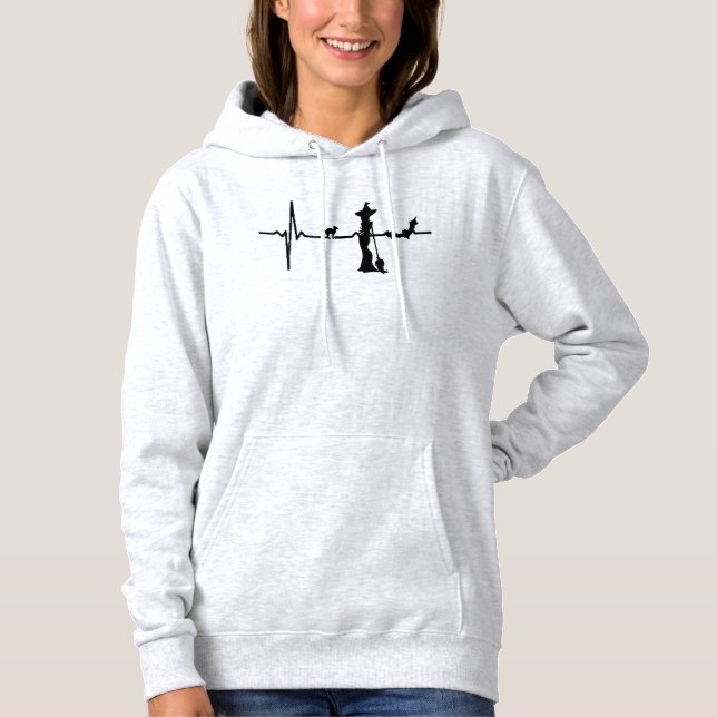 Halloween Herzschlag Schwarze Katze und Bat Hoodie (Vorderseite)