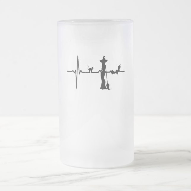 Halloween Herzschlag Schwarze Katze und Bat Mattglas Bierglas (Mittel)