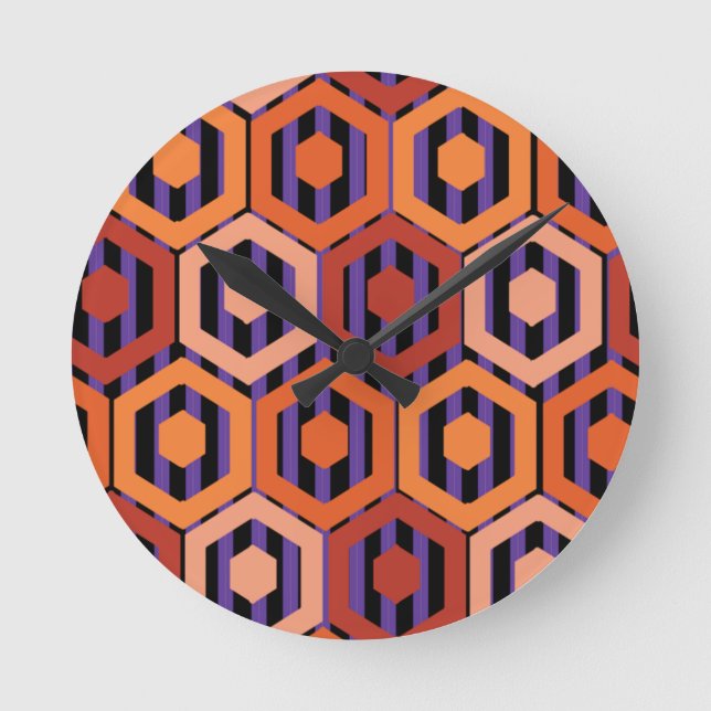 Halloween Hexagons Runde Wanduhr (Vorderseite)