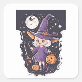 Halloween, Hexe 4 Baby, niedliche Hexe, Herbstferi Quadratischer Aufkleber