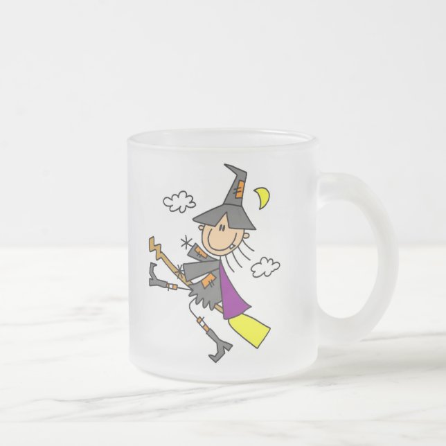 Halloween-Hexe auf Besen Mattglastasse (Rechts)