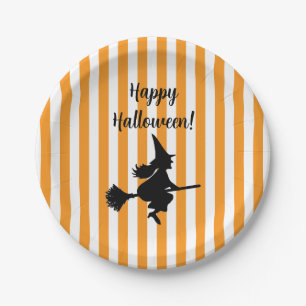 Halloween Hexe auf Broom Flying Pappteller