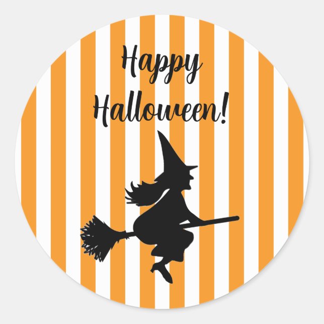 Halloween Hexe auf Broom Flying Runder Aufkleber (Vorderseite)