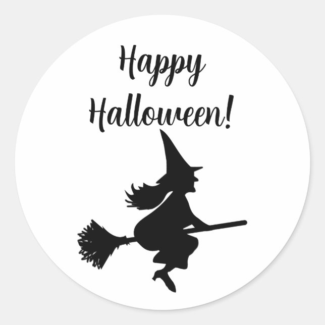 Halloween Hexe auf Broom Flying Runder Aufkleber (Vorderseite)